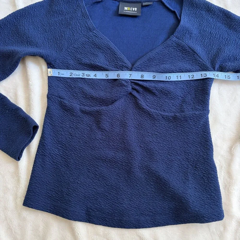 Anthropologie Maeve Navy Blue Knit Top Size XS